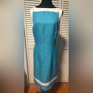 Linea Domani Blue and White Sleeveless Dress, Mod 1960’s Style, Size 14